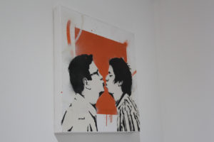 Banksy style canvass of Mark Turnbull and Treve Ripley