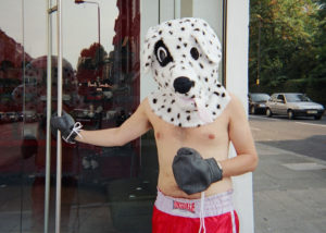 Owain Gosling with a dog hat. Such fun at TurnbullRipley creative agency.
