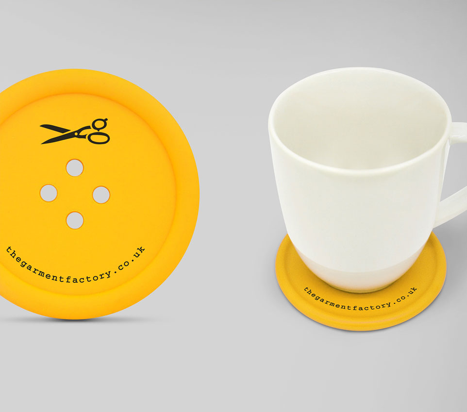 Branded promotional mug and plate for the Garment Factory